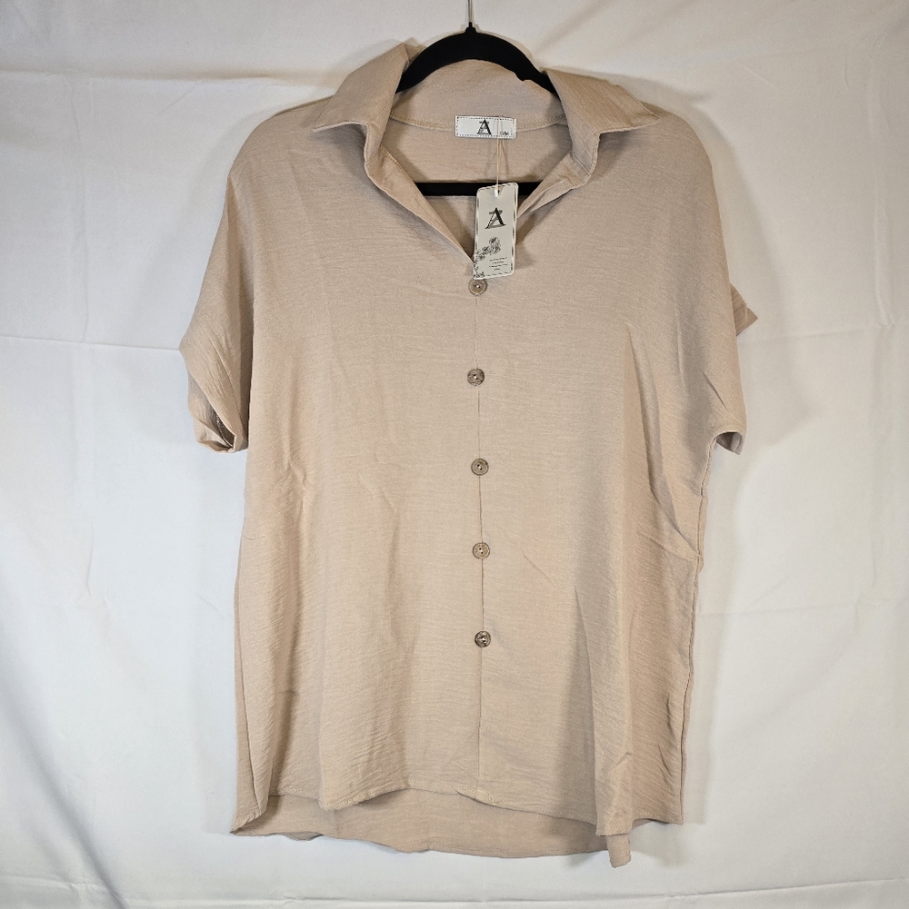 Beige Collared Lightweight Blouse